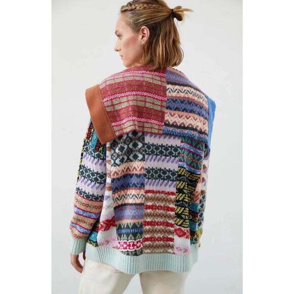 Anthropologie Pilcro Abstract Patchwork Open Cardigan Sweater XS/S Fair Isle - Picture 5 of 16